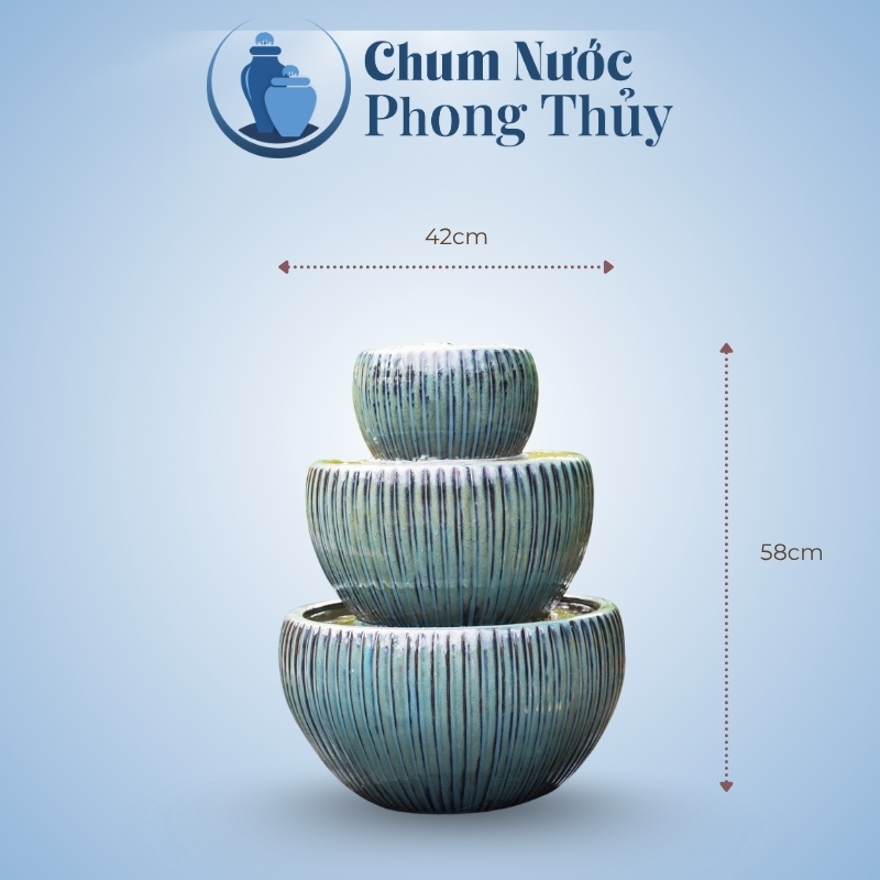 kích thước Thác Phun Nước Men Hỏa Biến Xanh Kẻ TN-21
