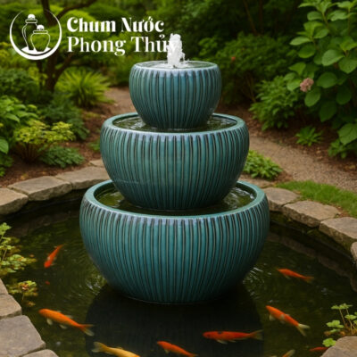 chi tiết Thác Phun Nước Men Hỏa Biến Xanh Kẻ TN-21
