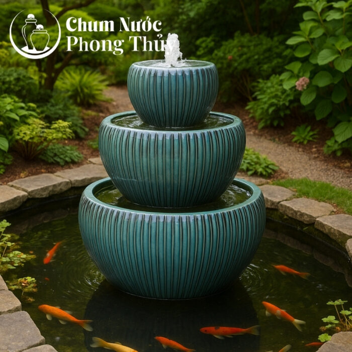 chi tiết Thác Phun Nước Men Hỏa Biến Xanh Kẻ TN-21