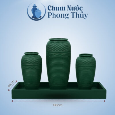 Bộ Ba Chum Nước Gốm Sứ Men Xanh Họa Tiết Sọc Chéo CN-19