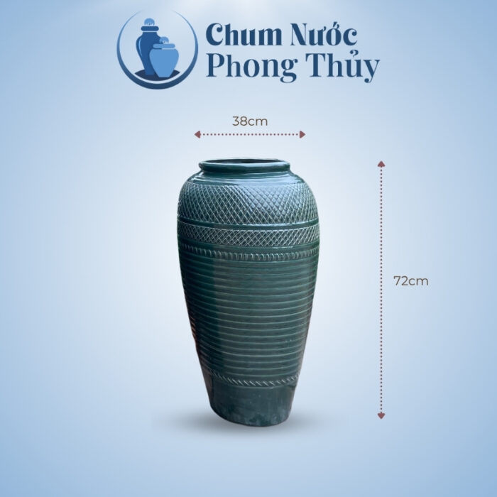 Bộ Ba Chum Nước Gốm Sứ Men Xanh Họa Tiết Sọc Chéo CN-19