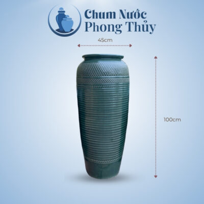 Bộ Ba Chum Nước Gốm Sứ Men Xanh Họa Tiết Sọc Chéo CN-19