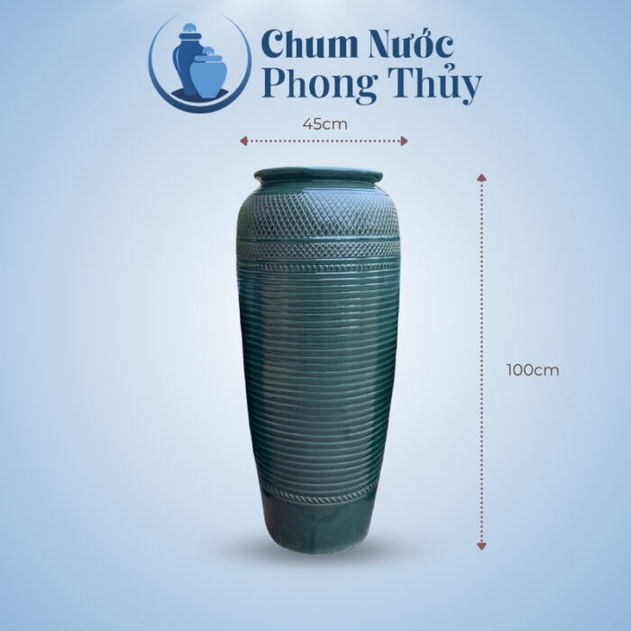Bộ Ba Chum Nước Gốm Sứ Men Xanh Họa Tiết Sọc Chéo CN-19