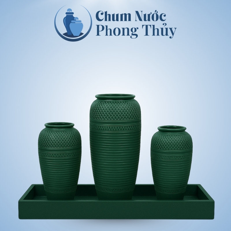 Bộ Ba Chum Nước Gốm Sứ Men Xanh Họa Tiết Sọc Chéo CN-19