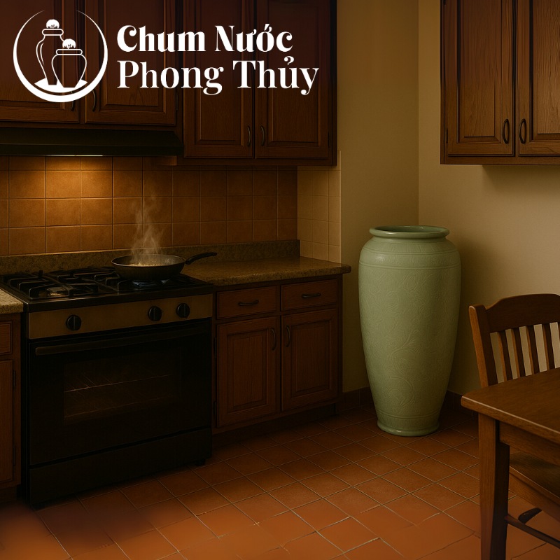 Chum nước đặt giữa cửa vào nhà chặn nguồn sinh khí